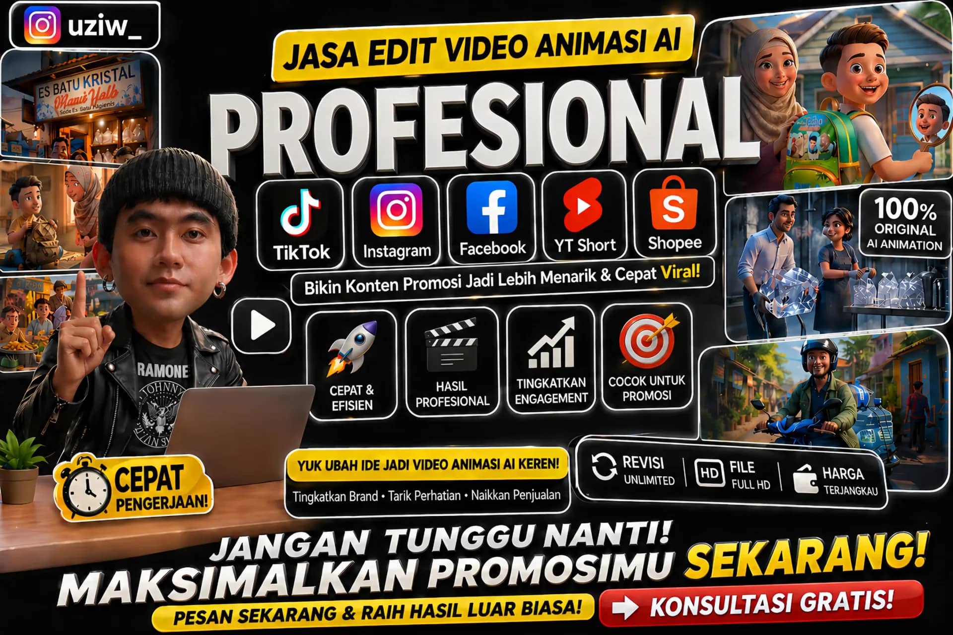 Jasa Edit Video Animasi AI Profesional untuk Konten Promosi & Sosial Media pratinjau 1