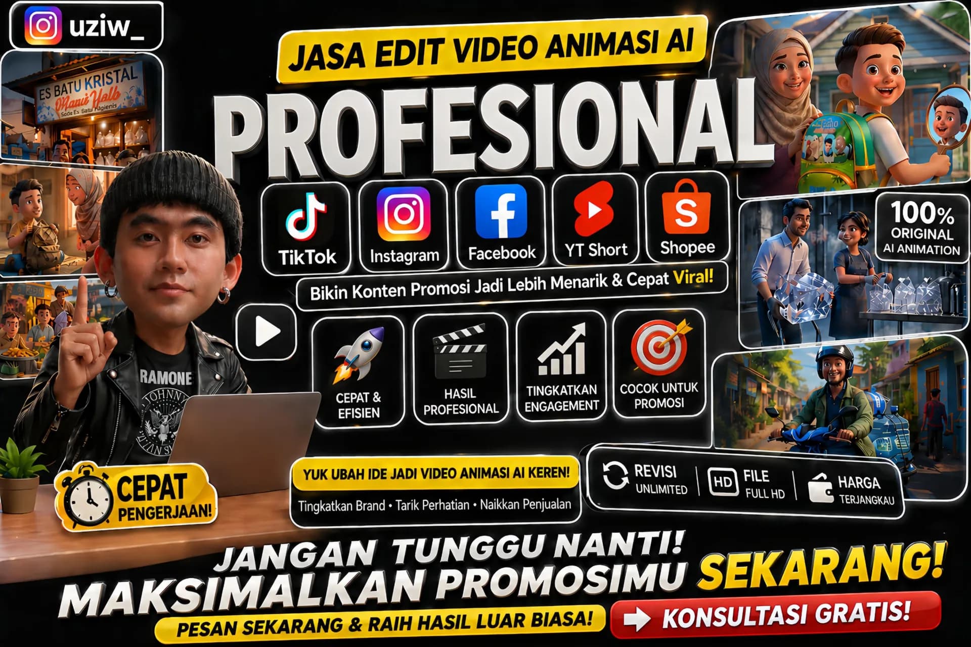 Jasa Edit Video Animasi AI Profesional untuk Konten Promosi & Sosial Media